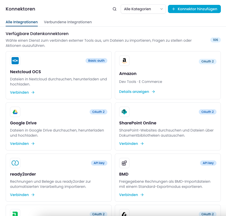 Available data connectors for integrating business tools with Layest