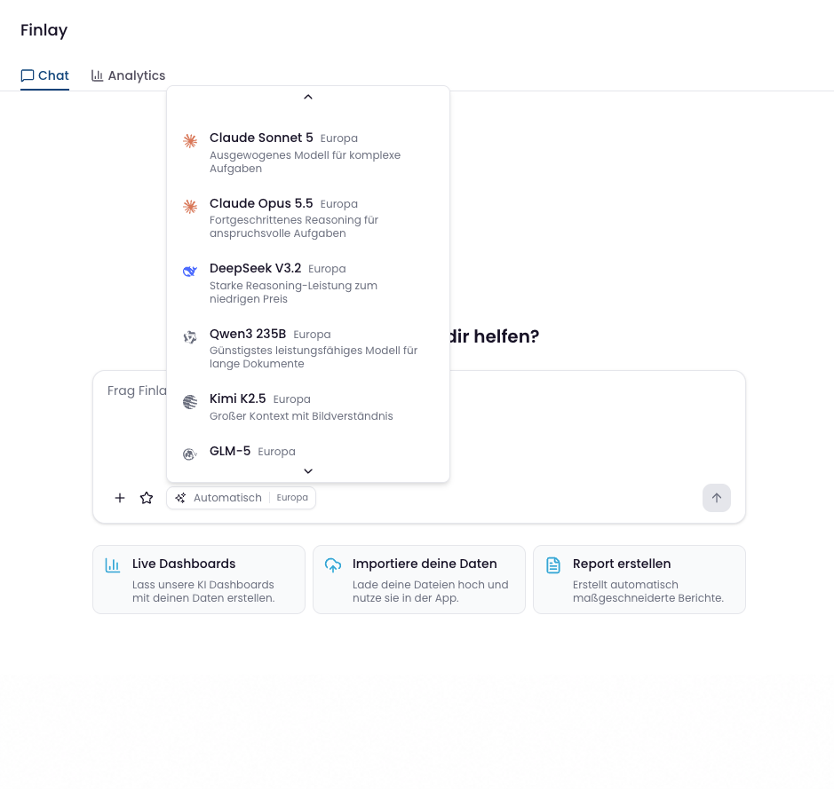 Selection of EU-hosted AI models in the Layest assistant